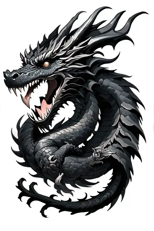 Black Dragon wrapped for leg sleeve mouth open tattoo design idea