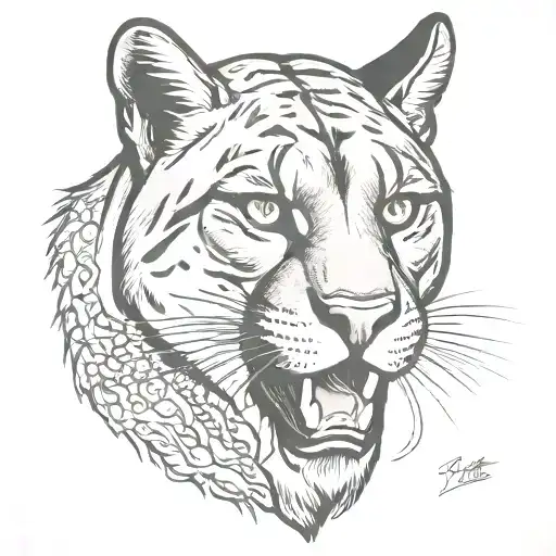 cougar head emerging stronger tattoo design idea