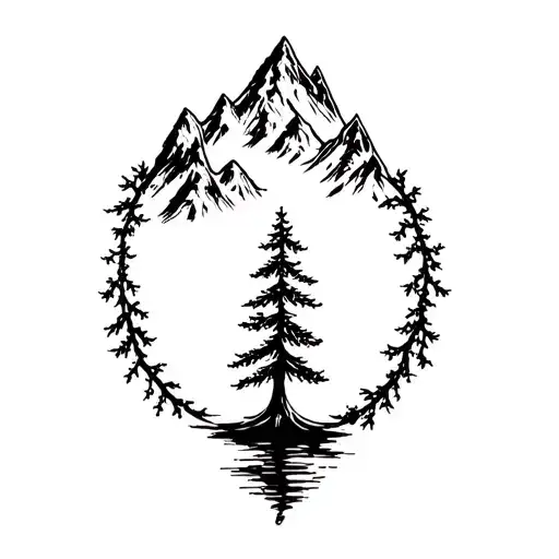 mountain vines trees camp fire tattoo design idea