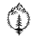 mountain vines trees camp fire tattoo design idea