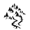 mountain vines trees camp fire tattoo design idea
