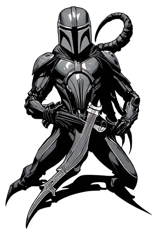 symbiote mandolorian helmet tattoo design idea