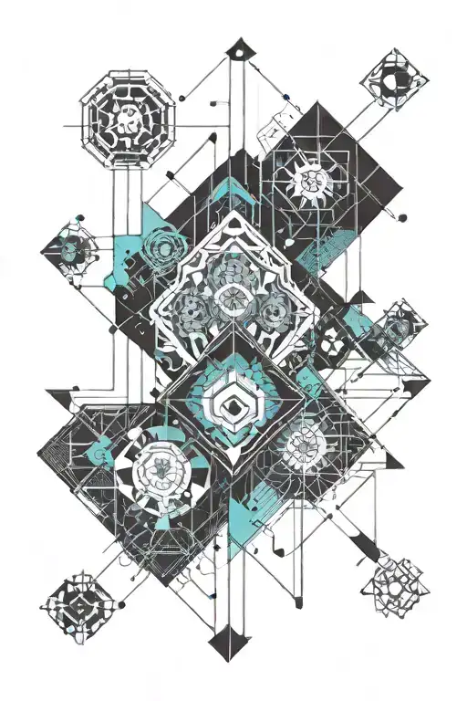 A Geometric Space Landscape Inspired By Technology Incorporating A Small Amount Of Cyan Tattoo tattoo design idea