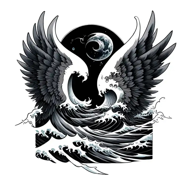 two waves facing each other that morph into angel wings (no faces) that wrap around the wrist   tattoo design idea