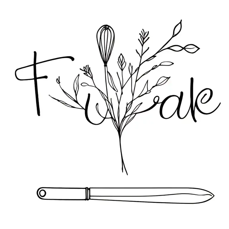 culinary bouquet nourish to flourish cursive connected soup sllatle knife whisk tiger lilly Fleur de lie culinary herbs tattoo design idea