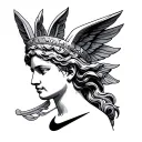 nike goddess of victory head profile black and gray tattoo design idea