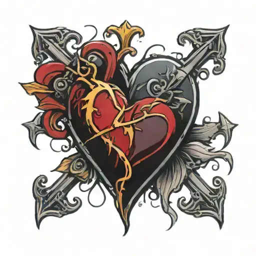 a heart with half of flash and blood, and the other half of stone tattoo design idea
