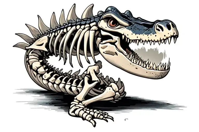 full length alligator skeleton with flesh and tail tattoo design idea