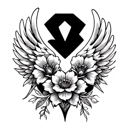 wings, flowers, diamond, skirpion tattoo design idea