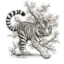Tiger walking with cherry blossom tree  tattoo design idea