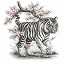 Tiger walking with cherry blossom tree  tattoo design idea