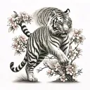 Tiger walking with cherry blossom tree  tattoo design idea