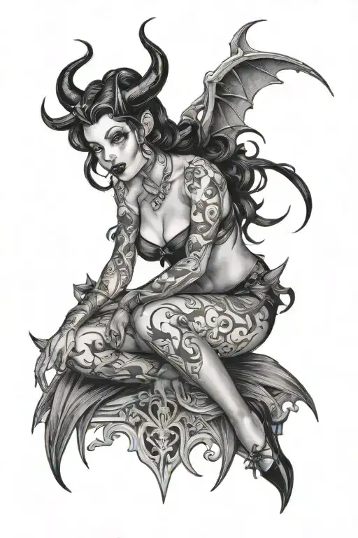 goth succubus pin up girl tattoo design idea