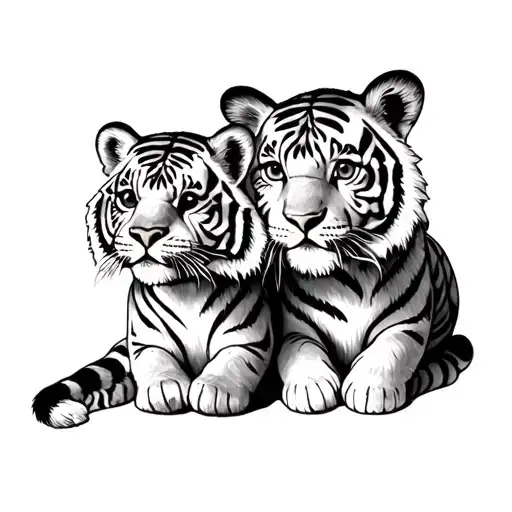 2 Baby Tiger's with mom tattoo tattoo design idea