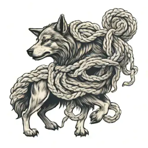 A walking wolf  Carrying Sheep wool on its back like a blanket that is tied with rope tattoo design idea
