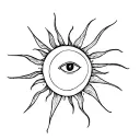 Sun. Curly rays become eyes instead of leaves tattoo design idea