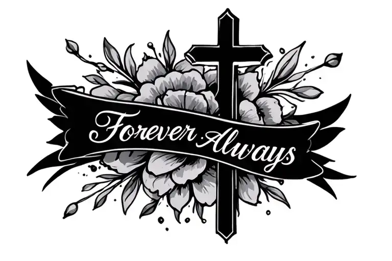 wife's name Hannah, Christian cross, words forever and always tattoo design idea