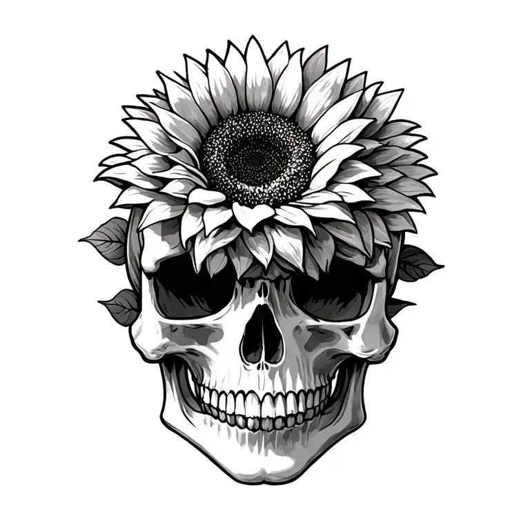 sunflower and skull tattoo design idea