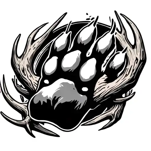 dog paw with moose antlers surrounding tattoo design idea