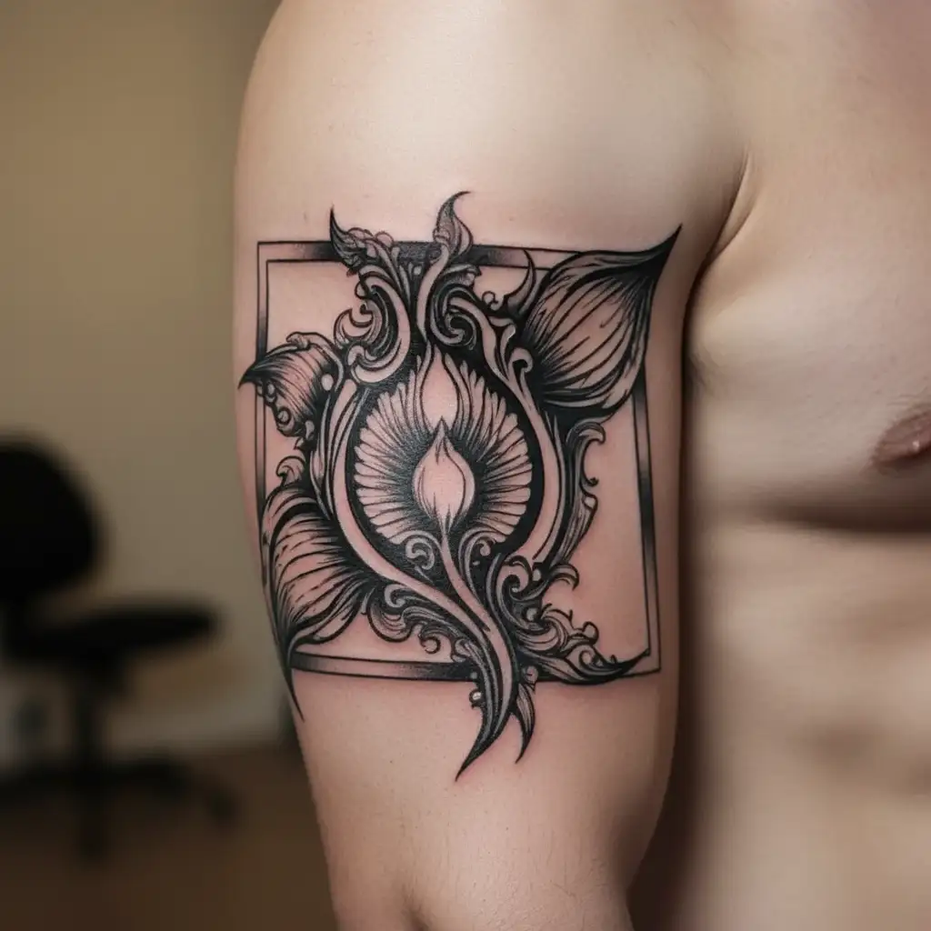 black and white tattoo of open vagina with labia minora and clitoris close up tattoo design idea