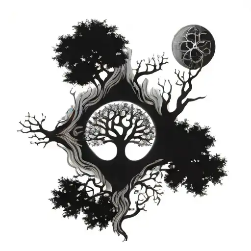 Half of the tree of life combined with half of the tree of knowledge of good and evil  tattoo design idea