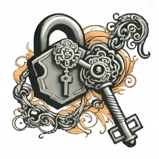 lock and key intertwined tattoo design idea