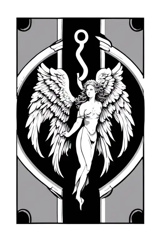 angelic shapes forming a hook that are patched back together tattoo design idea