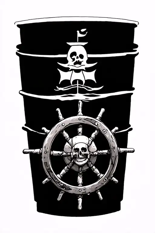 beach pirates map ship wheel realism  tattoo design idea