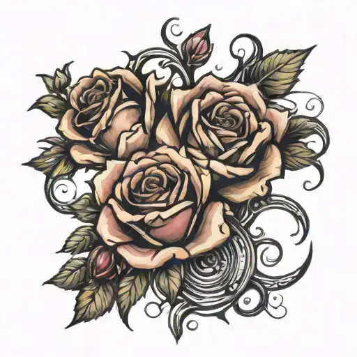 A neotraditional tattoo design featuring a bouquet of roses intertwined with the numbers 999 tattoo design idea