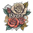 A neotraditional tattoo design featuring a bouquet of roses intertwined with the numbers 999 tattoo design idea