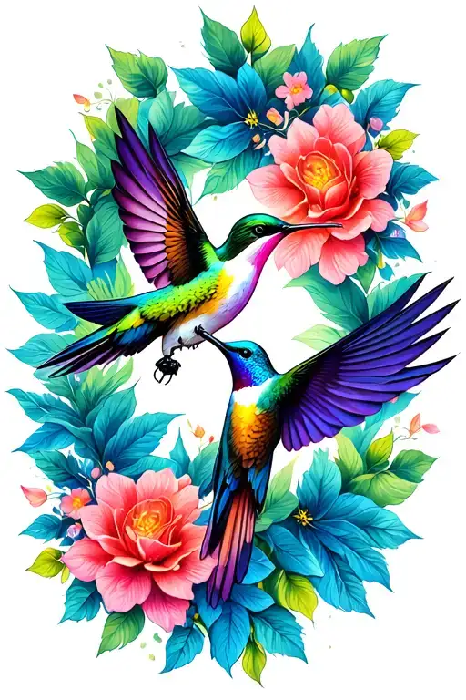 hummingbirds flying towards tattoo design idea