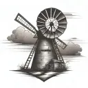 old windmill with sunset in front of an Indian arrowhead tattoo design idea