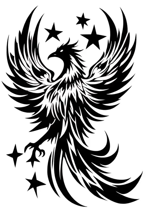 phoenix silhouette with stars tattoo design idea