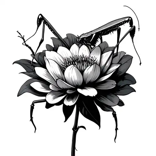 praying mantis eating human flower background tattoo design idea