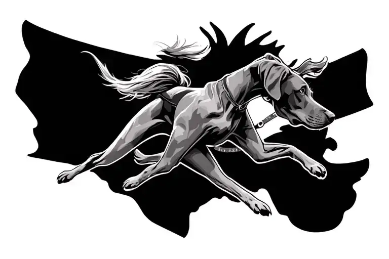 Girl running with vizsla on lead tattoo design idea