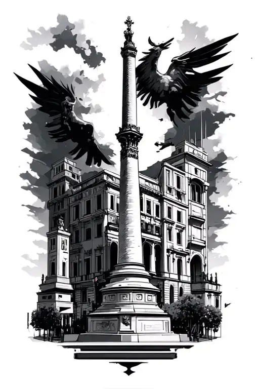City of Lyon City Skyline monument tattoo design idea