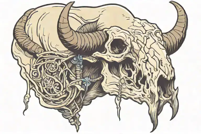 Girl licks bison skull tattoo design idea