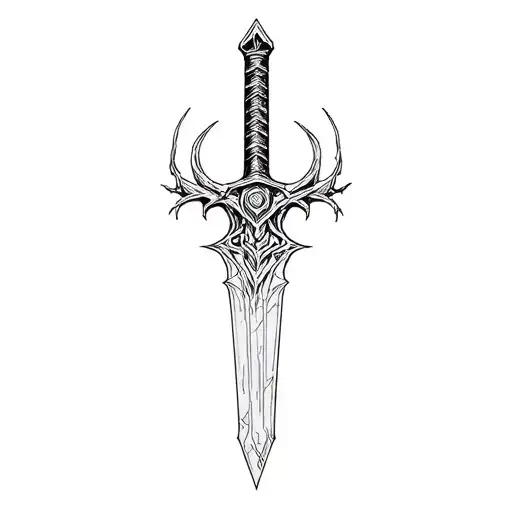 cyber sigilism style sword with massive outlines vertical tattoo design idea