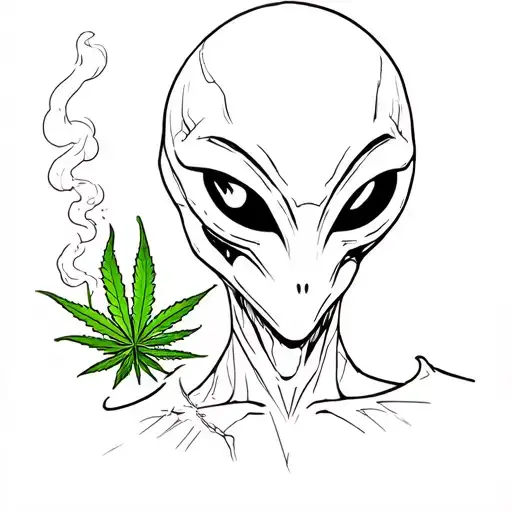 Alien smoking weed tattoo design idea