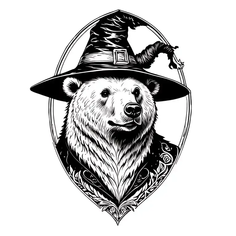 bear in wizard hat tattoo design idea