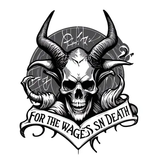 "FOR THE WAGES OF SIN IS DEATH" satan devil hell baphomet skull tattoo design idea