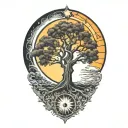 tree of life and sun and moon and bio mechanical tattoo design idea