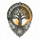 tree of life and sun and moon and bio mechanical tattoo design idea