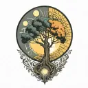 tree of life and sun and moon and bio mechanical tattoo design idea