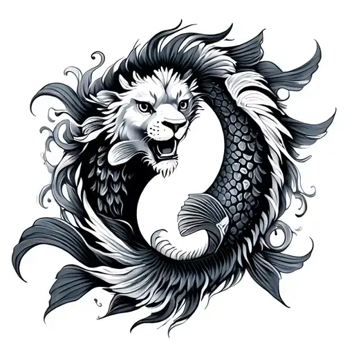 lion and fish yin yang koi fish tattoo design idea