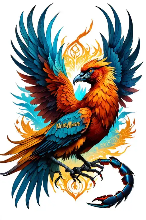 "KristyMarie" Phoenix with scorpio zodiac incorporated in somehow tattoo design idea