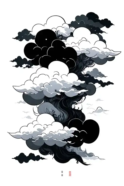 Japanese cloud background black and white tattoo design idea