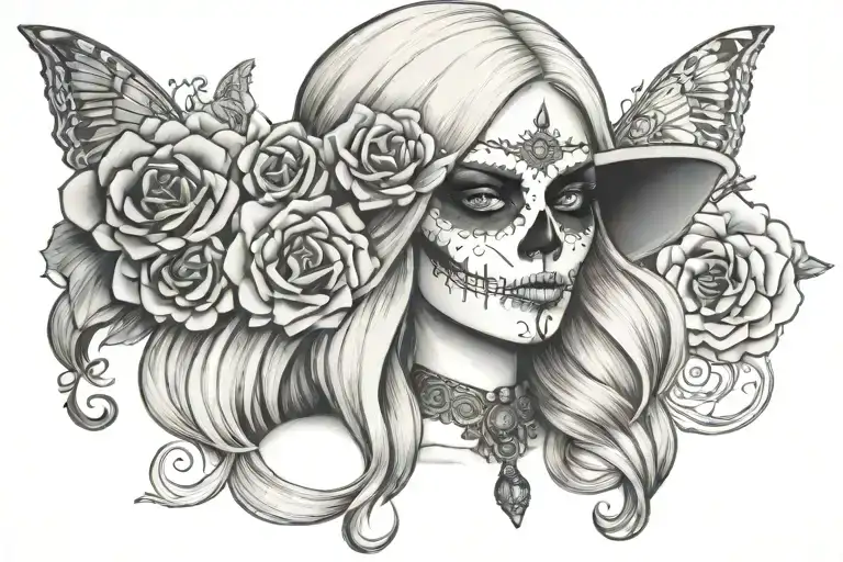 Catrina blonde long hair tattoo design idea