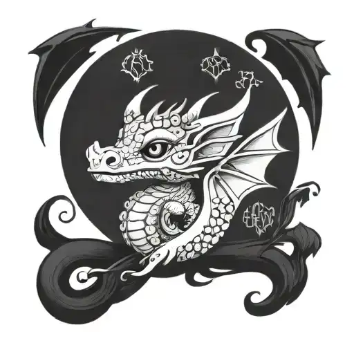 A baby dragon wrapped around a KyranJay logo tattoo design idea