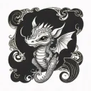 A baby dragon wrapped around a KyranJay logo tattoo design idea